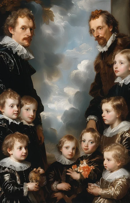 masterpiece,best quality,<lora:tbh218-sdxl:0.9>,illustration,style of Anthony van Dyck portrait of family