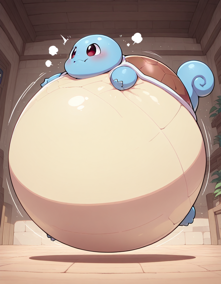 masterpiece, best quality, amazing quality, no humans, Squirtle, stretching turtle shell, :i, gigantic round body, spread limbs, side view,