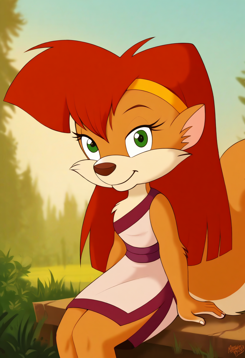 zPDXL, score_9_up, score_8_up,_7_up, score_6_up, score_5_up, score_4_up ,source_furry, best quality, amazing quality, blurry background, masterpiece, 1girl, magic in the air, looking at viewer, solo, cute, cute face, adorable, outdoors, park, plants, (upper body,close, face focus, sitting:1.2), venus, red hair, squirrel, long hair, green eyes, squirrel tail, orange-white fur, dress, gold hairband, sandals, side slit, <lora:Venus:0.8>, shadman, <lora:Shadman:1.2>, Expressiveh, good_hands, <lora:Expressive_H:0.8>, <lora:Detail_Slider_v1.4_iteration_3:4>, <lora:pony_good_hands:0.8>