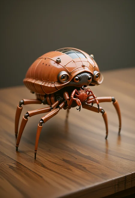 score_9, score_8_up, score_7_up,
a (steampunk mechanical crab) on a wooden table, animal focus,arthropod,,feral,
science fiction,
science instruments,
<lora:Steampunk_Pony:1>