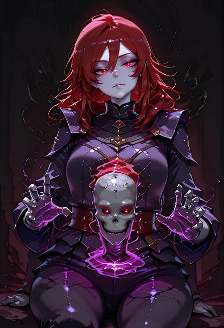 masterpiece, best quality, highres, absurdres, amazing quality, high resolution,
Red Eyes, Red Hair, pale skin
from below, expressionless, , sitting, head tilt, dutch angle, <lora:chill_touch_Test:0.8>chill_touch-(magic), outstretched handskeletal disembodied hand, purple blue magic, solo, claws, cowboy shot , glowing eyes, dimmed, dark background, simple background,