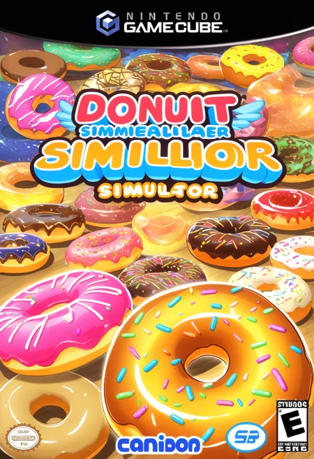 anime artwork <lora:GCNBoxArt:1> GCNBOXART, "donut simulator", title, food_focus, no_humans, . anime style, key visual, vibrant, studio anime, highly detailed