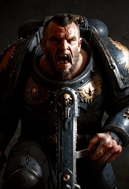 Score_9_up, absurdres, Source: GamesWorkshop, best quality, expressive eyes, perfect face, space marine, SpaceW40k, a MALE Space Wolves Astartes mutant Wulfen going berserk, he is hairy and wielding a bolter in one hand and chainsword in the other, roaring wolf face, mantisdetailerse, adddetails,
MOVIE STILL,
FILM STILL,
CINEMATIC,
CINEMATIC SHOT,
CINEMATIC LIGHTING,