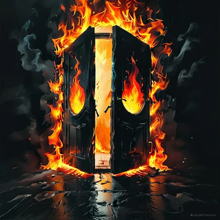<lora:flame silhouette:1>, <lora:flame:1>, flame,
burning door,
graphic style of novel comics, perfect hands, 2d,
8k, hyperrealism, masterpiece, high resolution, best quality, ultra-detailed, super realistic, Hyperrealistic art, high-quality, ultra high res, highest detailed, lot of details, Extremely high-resolution details, incredibly lifelike, colourful, soft cinematic light,