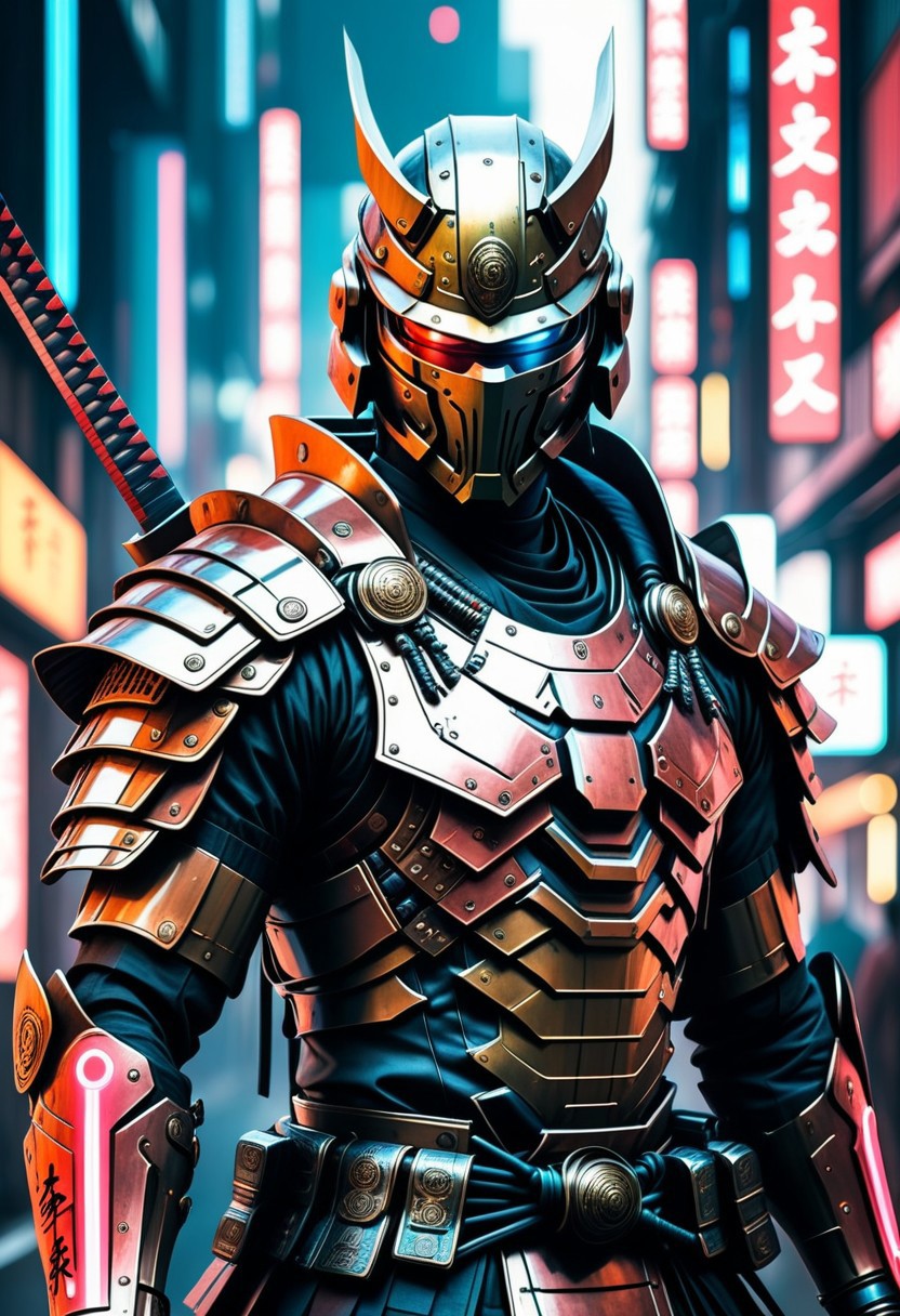 Cyberpunk android samurai warrior, japan, futuristic, hyperdetailed photo