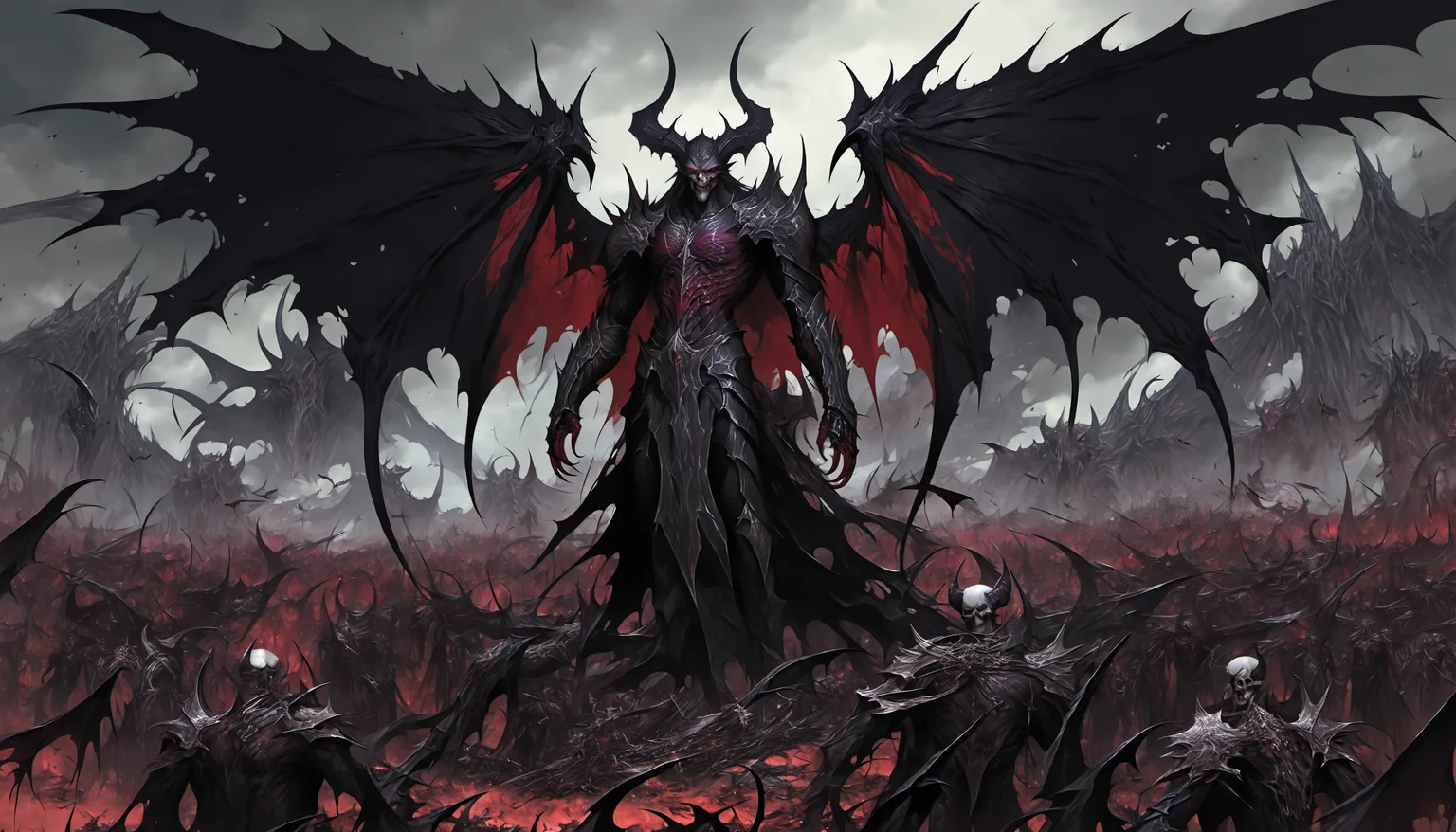 <lora:[XL]Demon_Legion:1>A demonwith huge wings stands in a sea of corpses