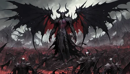 <lora:[XL]Demon_Legion:1>A demonwith huge wings stands in a sea of corpses