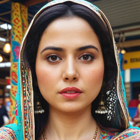 Hyperrealistic art Very beautiful Pakistani woman in market wearing visible cleavage dress, portrait, realistic, detailed shading, colorful, cultural attire, marketplace setting, vibrant colors, traditional clothing, intricate patterns, beautiful facial features, digital painting, artstation, character design by Sara Kipin and Victoria Ying, 4k resolution, a masterpiece
, <lora:Noshi:1> img, <lora:Perfect Hands:1> Perfect Hands . Extremely high-resolution details, photographic, realism pushed to extreme, fine texture, incredibly lifelike