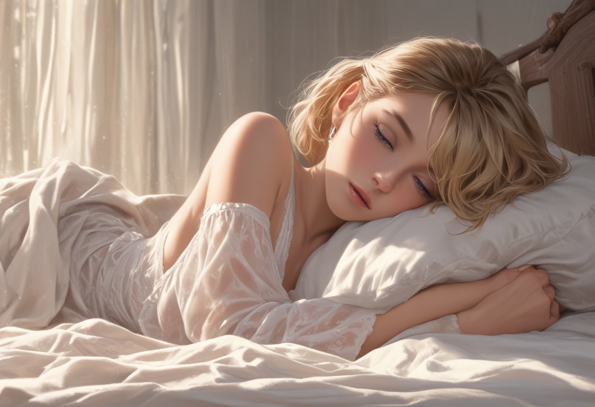 score_9, score_8_up, score_7_up, 
Ultra-realistic 16k, CG, Masterpiece, Top Quality, (Photorealistic), (Very Detailed), 
lifelike, cinematic lighting,
Bedroom in a private home, dim lighting,
1 woman,
(The girl is unparalleled beauties), 
Big deep blue eyes_White and transparent skin_
blonde shining hair, innocent girl, 19years old, 
she has medium big breasts, narrow waist, 
Sleeping girl,