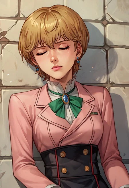 score_9, score_8_up, score_7_up, source_anime,
, (best quality) , (highly detailed) ,masterpiece ,absurdres ,detailed face ,beautiful face ,
<lora:pony_xl_Hildegard:0.8>,Hildegard,score_9,score_8_up,1girl,female,kawaii,solo,short hair,earrings blond hair
 jacket, long sleeves, red bow, black skirt, red leggings, black boots, closed eyes, lying on the ground, dungeon
best quality, masterpiece, very aesthetic, ,,(portrait, upper body),
OverallDetail