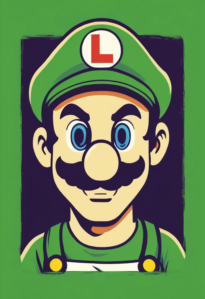 retro_tshirt, a retro luigi, flat,( square:1.1), <lora:retro_tshirt:1>