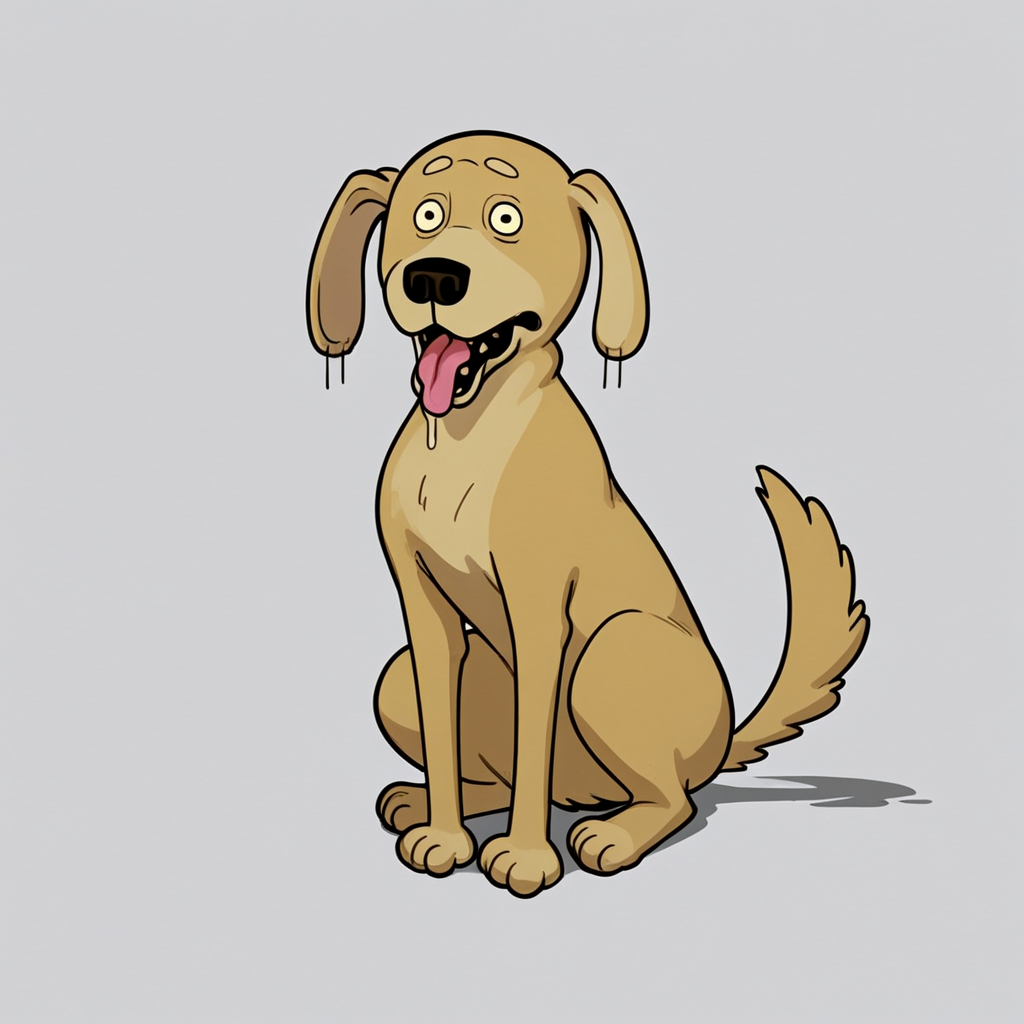 <lora:Stogie_Mission_Hilll:1.4>mh_stogie, yellow_dog, unibrow, bags_under_eyes, tail, tongue, looking at viewer, full_body,, source_cartoon, score_9, score_8_up, score_7_up,