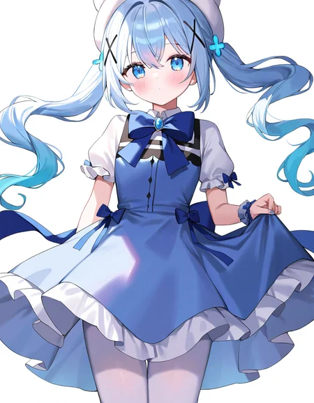 xuenai,1girl,looking at viewer,white background,blue hair,cowboy shot,simple background,<lora:xuenai-000016:1>,, masterpiece, best quality, very aesthetic, absurdres,newest, incredibly absurdres,