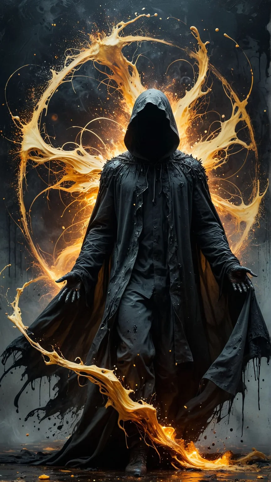 horror film style the image portrays a dark and enigmatic figure, clad in a long cloak that obscures their identity. the figure is situated within a circular motif composed of splattered black ink, reminiscent of an ethereal halo or aura surrounding them. this motif encircles the figure, further emphasizing its significance. the backdrop consists of yellowish splatters, which contrast with the darker tones of the figure and the black motif. these splatters are scattered across the canvas, creating a sense of chaos and unpredictability. overall, this artwork exudes a mysterious and dramatic atmosphere, leaving viewers to speculate about the identity and intentions of the cloaked figure at its center. . suspenseful music, dark visuals, supernatural events, jump scares
photography. Natural geographic photo. trending on artlist, Hyper-realistic, 16k resolution, intricate details.
(masterpiece, award winning artwork)
many details, extreme detailed, full of details,
Wide range of colors, high Dynamic
OverallDetailXL
<lora:add-detail-xl:0.95>
<lora:WildcardX-XL-Detail-Enhancer:0.9>
<lora:xl_more_art-full_v1:0.2>
<lora:ElementsMixSDXL:1> ElementsMix, fire, water, wind, earth
