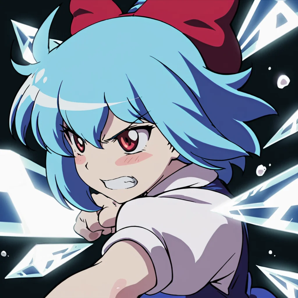 masterpiece, best quality, <lora:tgm-xl-a3.1:1>,pixiv,
1girl,cirno touhou, upper body, clenched teeth,ice wings