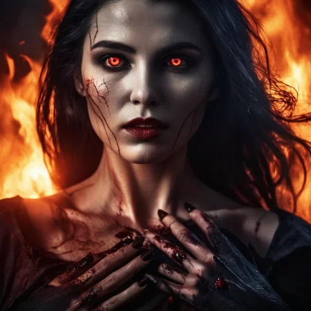 Dark Fantasy Art of  <lora:cinematic vampire film style:1>
a vampire woman is burned alive by the heart of the sun with burn marks on her arm cinematic vampire film style, dark, moody, dark fantasy style