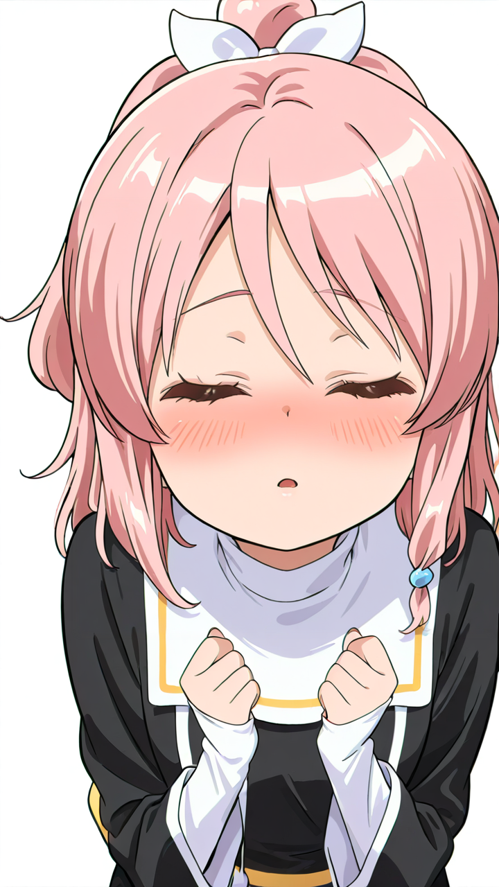 anime screenshot,1girl,<lora:Carrol_Illustrious_v8:1>,Carrol,Carrol-uniform,blush,white_background,shy,looking_at_viewer,looking_up,closed eyes,oral_invitation,, masterpiece, best quality