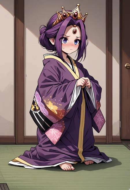 MIRELLIA Q MELROMARC, CROWN, TIARA, kimono, full body, ShrinkingConcept, shrinkingclothing, oversized clothes, shrinking, full body, child, small