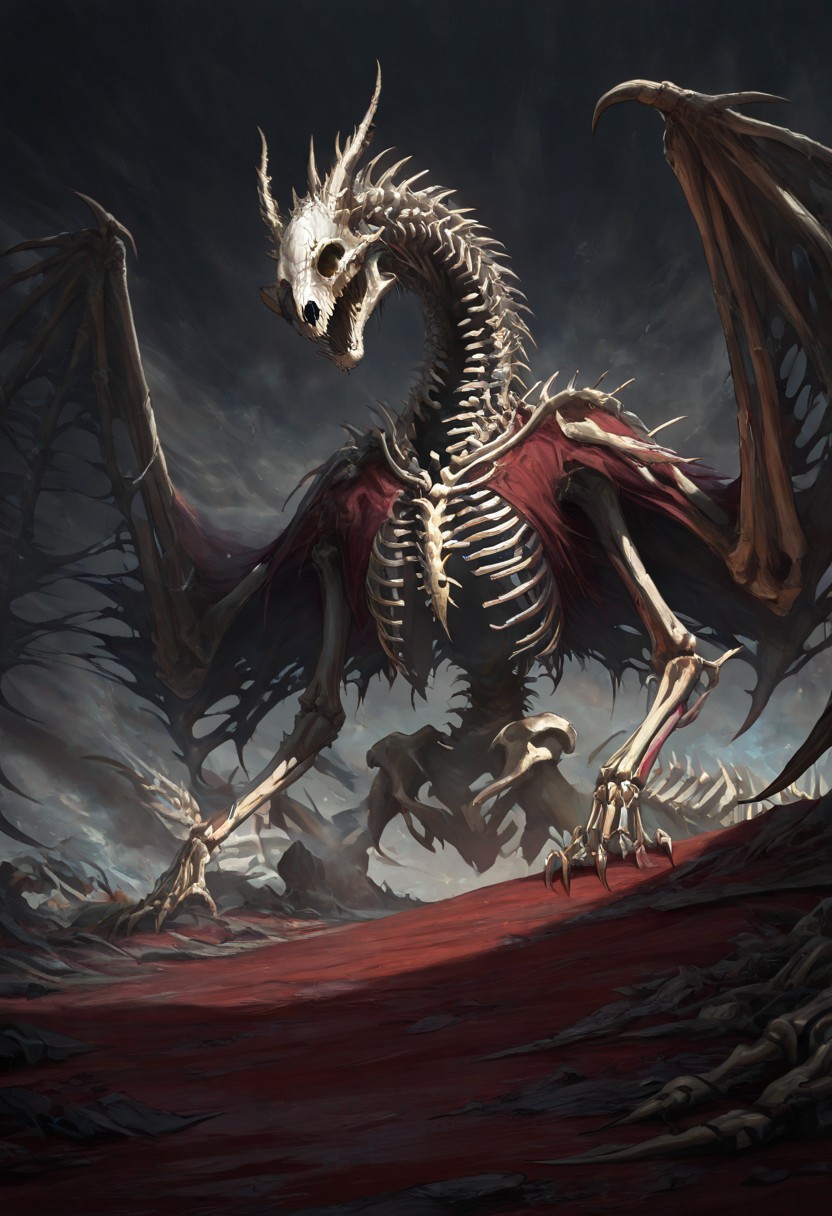 masterpiece, best quality, newest, absurdres, highres, DRALV1.0, undead dragon, undead, skeleton, bones,