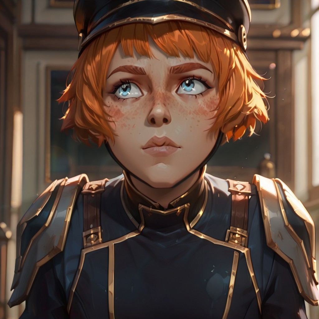 masterpiece, best quality, newest, absurdres, highres, anime, anime style,
Maddie-Nolan-IL.V1.1-enforceroutfit, uniform, orange hair, ginger, redhead, freckles, blue eyes,
