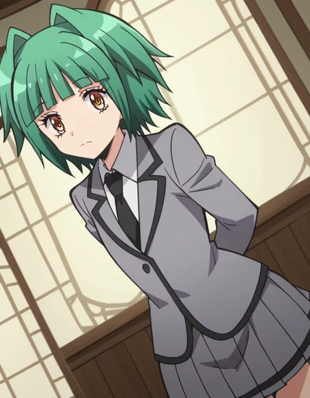 score_9, score_8_up, score_7_up, source_anime, <lora:kaede-kayano-s1s2-ponyxl-lora-nochekaiser:1>, kaede kayano, short hair, bangs, brown eyes, yellow eyes, green hair, hair intakes, anime screencap,, blazer, grey blazer, school uniform, pleated skirt, necktie, grey skirt, black necktie, white shirt, collared shirt, long sleeves,, minaret, tall, mosque, call to prayer, holy, , hands behind back, bent over,, looking at viewer, solo,, dutch angle, cowboy shot