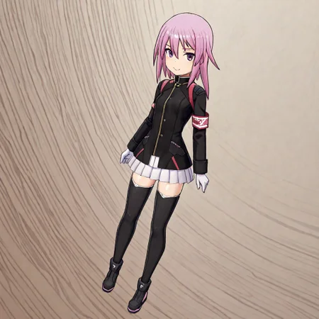 shiny skin,,1girl,,solo, score_9, score_8_up, score_7_up, source_anime,anime screencap,,smile,official costume,yotsuyu,pink hair,full,animacion_y,armband,black jacket,white miniskirt,white gloves,black thighhighs,black footwear,bodyng_deepnegative_v1_75t,an14ng_deepnegative_v1_75t