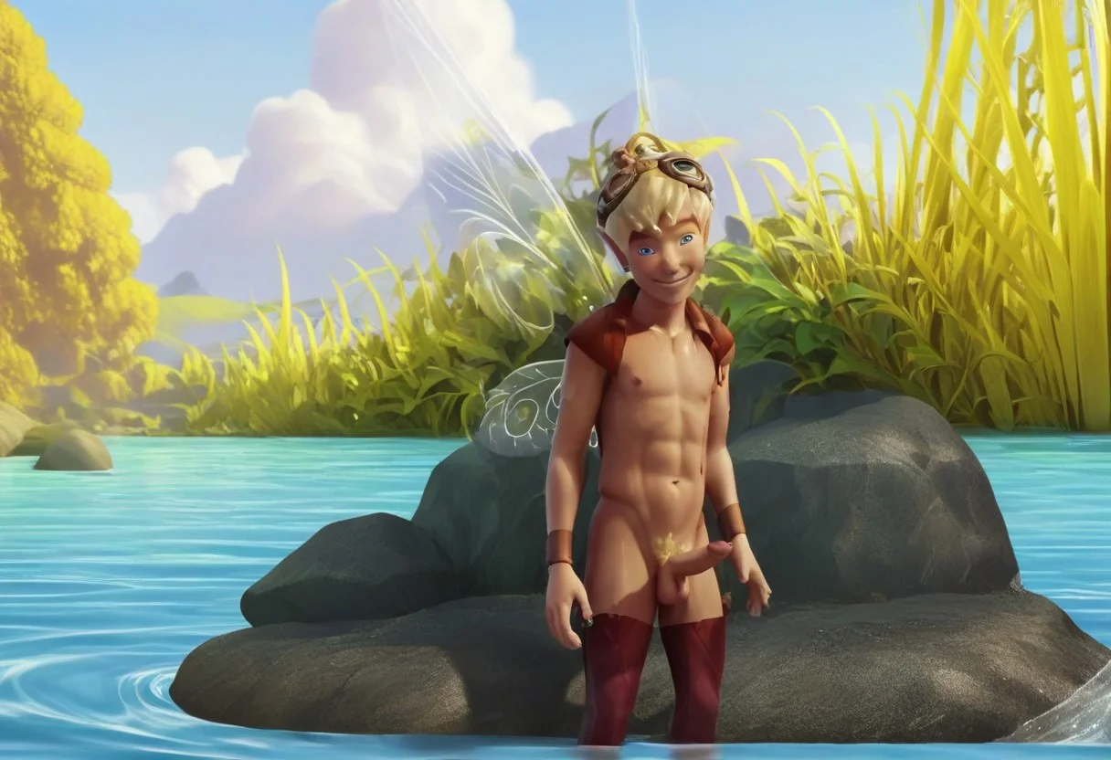 penis, solo, testicles, one eye closed, goggles, pubic hair, nude, smile, outdoors, nipples, abs, male pubic hair, water, rock, erection, goggles on head, navel, day, sky, snorkel, diving mask, hard penis, score_9, score_8_up, score_7_up, score_6_up <lora:vinceteaa_020_04v2-step00000400r:1> terence, blonde hair, fairy, solo, wings, pointy ears, 1boy, hat, fairy wings, short hair, blue eyes,