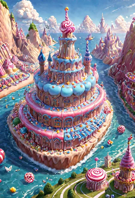 castle, matchcraft floating island, towers, sky, sea, fly, cloud,castle, matchcraft floating island, Candy, Land, Candy Land