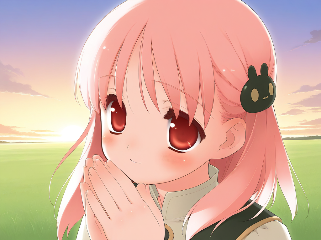 general,highres, ultra-detailed,very aesthetic,best quality ,best hands,  BREAK <lora:Kiriyama_Sakura_IS:1> KiriyamaSakura, solo, pink hair, red eyes, hair ornament,  face close up,
grass, sky,