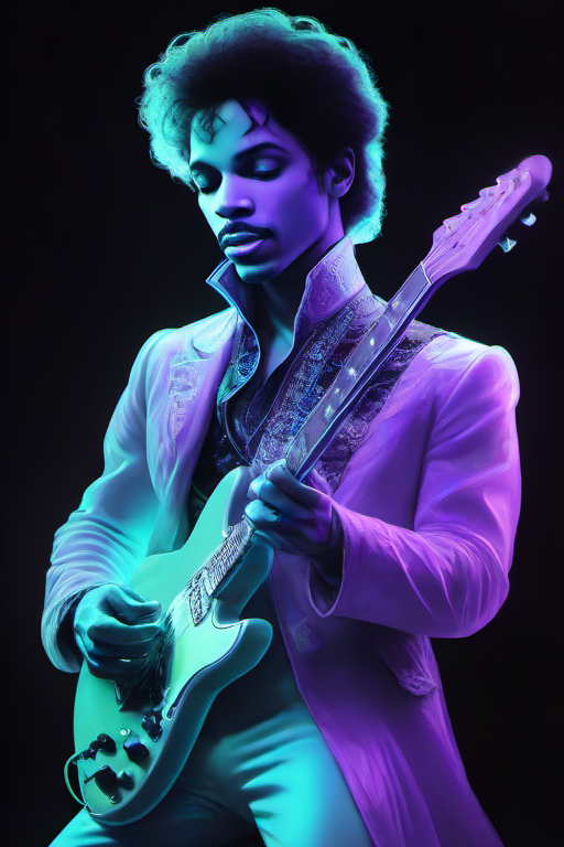 <lora:PE_SpectralStyle:1> PESpectral,glow,neon
portrait of prince playing guitar solo