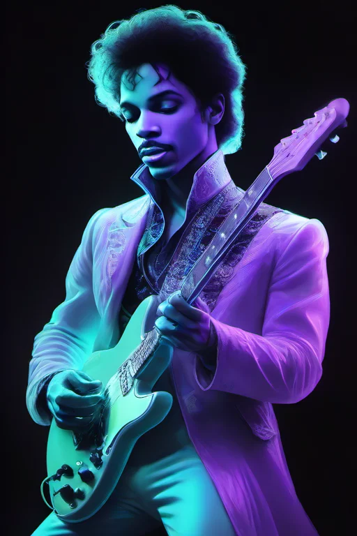 <lora:PE_SpectralStyle:1> PESpectral,glow,neon
portrait of prince playing guitar solo