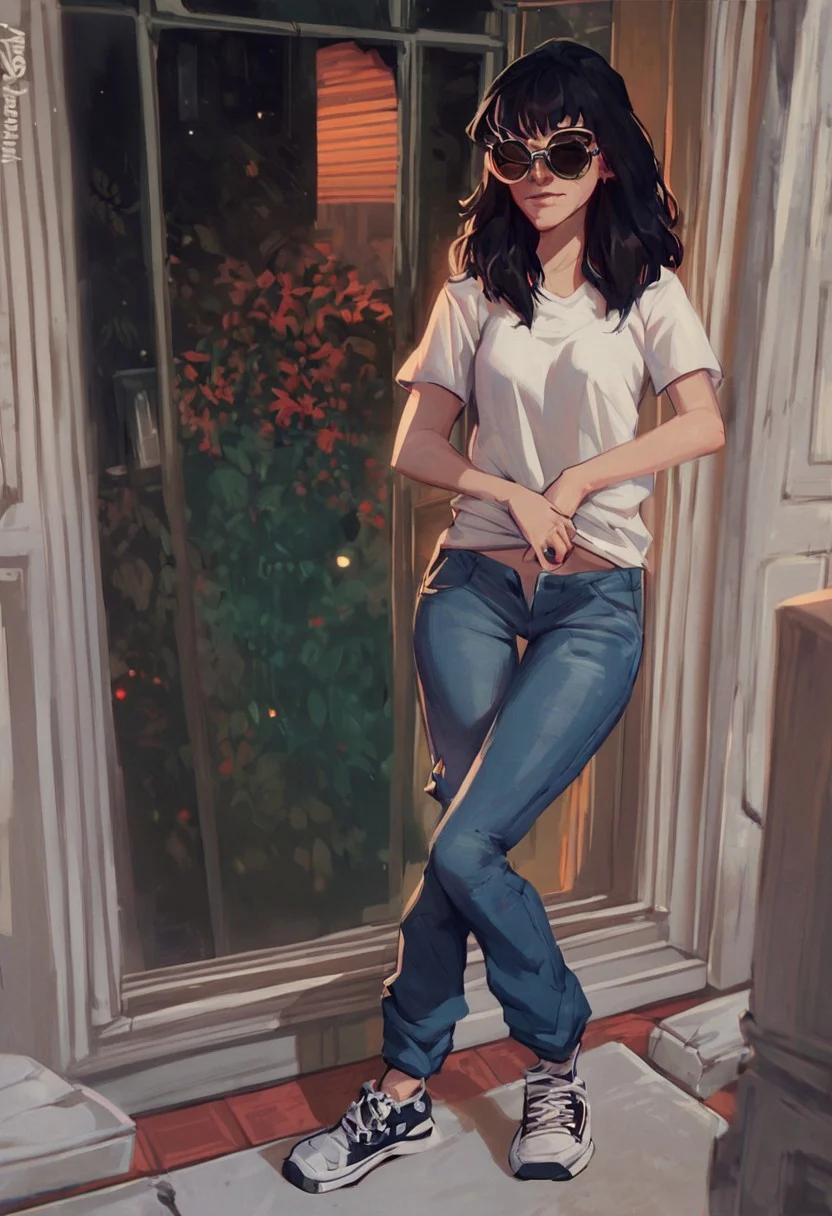 score_9, score_8_up, score_7_up, thai girl, (medium chest:0.5), dark hair, striped t-shirt, denim short, sunglasses, full body, foreskin, Jarujak market at night,