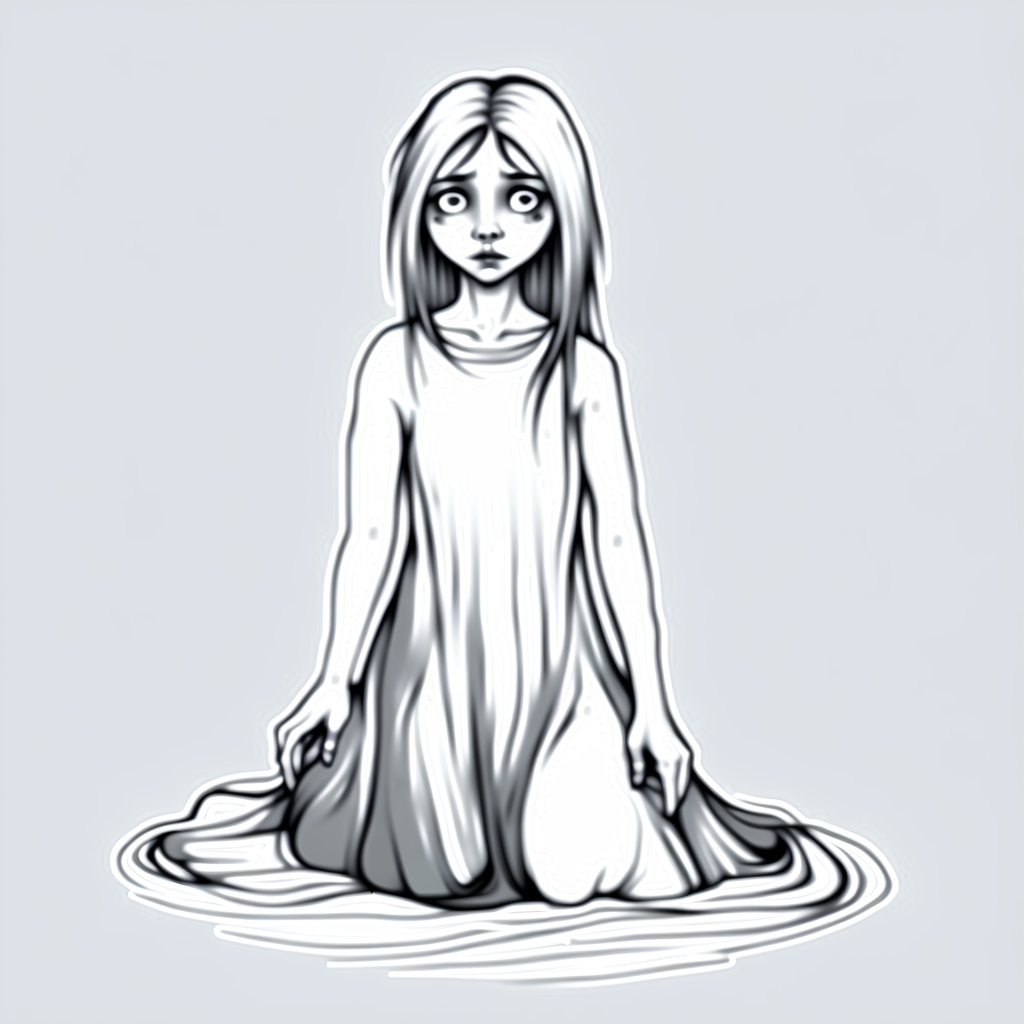 spot color, dress, traditional media, 1girl, monochrome, blood, greyscale