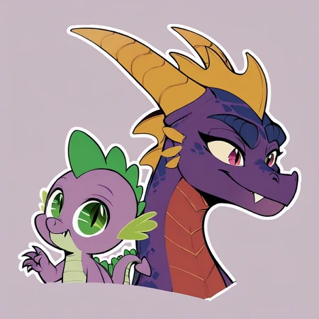 score_9, score_8_up, score_7_up, score_6_up, score_5_up, score_4_up, minimalist lineless art, (2 dragons in hotsprings:2), fang, no humans, (large dragon with purple eyes and a small dragon with green eyes:0.75), (large purple dragon with black eyes:0.7), eye contact, (small purple dragon with green eyes:0.7), (Spyro the dragon and spike:0.25), (rating_safe:1.2), Spike and Spyro