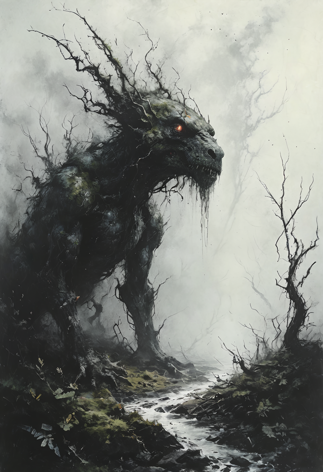 (masterpiece, best quality, hyper detailed, ultra realistic, 32k, RAW photo), masterful painting in the style of Anders Zorn | Marco Mazzoni | Yuri Ivanovich, Todd McFarlane, oil on canvas, perfect composition and chiaroscuro by Rembrandt, concept art by Mariusz Lewandowski, by Louis Aston Knight, by Karine Eibatova, by John Howe, by Jessica Rossier, by JarosÅaw JaÅnikowski, by Inessa Garmash, by HenriÃ«tte Ronner-Knip, by Harumi Hironaka,famous artwork inspired by (alan pollack:1.2) and (stephan martiniere:1.2), crystalline, fractal art, fantasy style, this peculiar life form, the "mossy zizzerjibberer" hides in the blibbering dense crystal jungles of the zibzorbled exoplanet "derpingbold iii", covered in a metallic exoskeleton it ambushes its prey with (long crystalline appendages:1.1) <lora:Desolation:0.8> <lora:add-detail-xl:0.8>