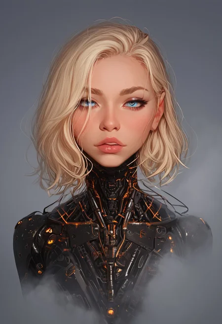 score_9, score_8_up, score_7_up, eye catching, sexy hot platinum blonde iridium-eyed girl, texas ranger in uniform, sexy cyborg cowgirl, a realistic beautiful woman, eye lighting, smoke, , inciting , 43stl1ght1ng, low light, dramatic lighting, darkness, , full-length female-body, reelmech, mechanical parts, cable, wires, machinery, joints, body suit, D4rkR3troSc1f1, wide angle, beautiful , industrial background