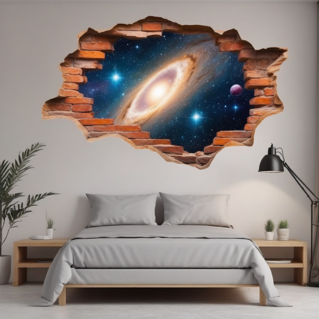 a wall with a picture of universe,hole, <lora:hole2:0.4>