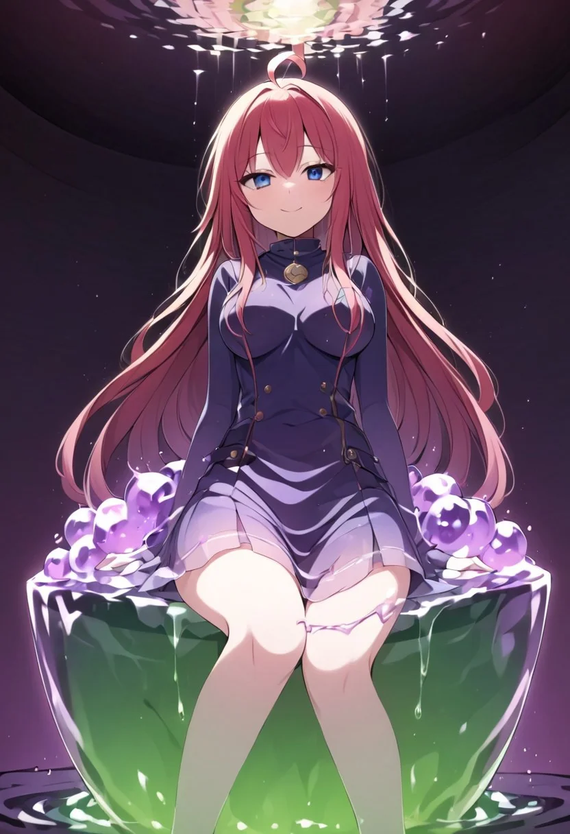 (masterpiece), (score_9, score_8_up, score_7_up,source_anime), 4K8K, best quality, high res image, illustration, Uncorrected, CG,
(girl view from below. look-up angle:1.3), sexy shot,
1 fairy girl sitting on a giant grape slime, pretty slime sex, (lot of cubes floating around woman), (hair over breasts, long hair, hair censor:1.4), twinkle grape, white elbow gloves, fairy wings,
slime, slime like a grape, grape slime, see-through violet slime,
BREAK
medium breasts,
(gradient hair, pink and hair, very long hair, red bangs, ahoge, hair over breasts, hair censor),
(blue eyes, half opened eyes, jitome, smile),
wearing tube top, cube,
in orchard, fruit orchard, fruits trees,