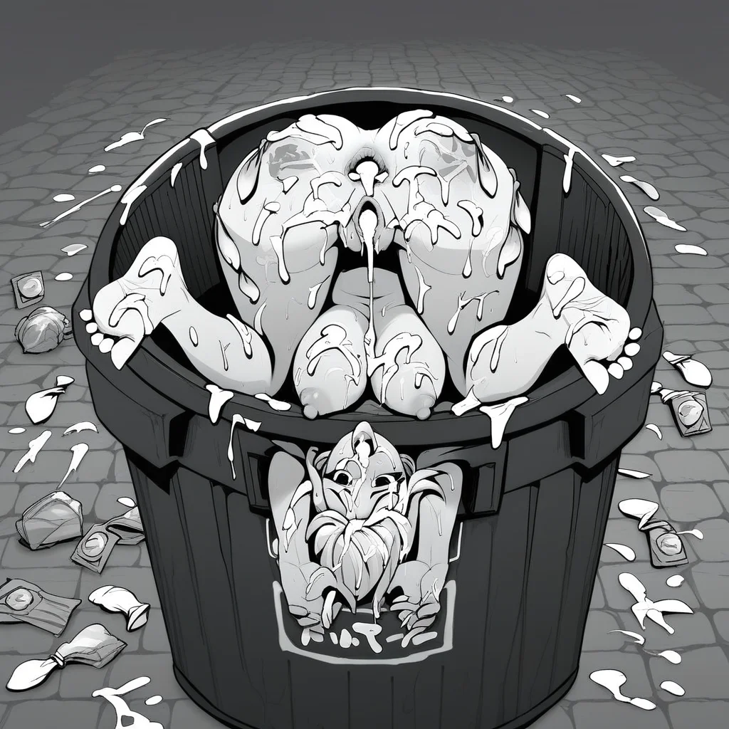 Score_9, score_8_up, score_7_up, tr4sh-can-s3x, trash can, in container, stuck, lower body, ass, anus, pussy, 1girl, public use, cum, breasts, solo, nipples, used condom, bukkake, condom, ass, cum in pussy, cum on body, pussy, large breasts, anus, after sex, cum on breasts, blonde hair, barefoot, cum on ass, pointless condom, cum in ass, cumdrip, cum on hair, fucked silly, nude, cum in mouth, facial, feet, soles