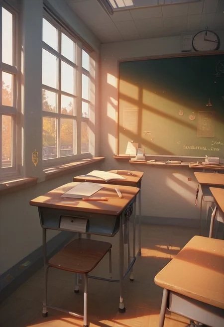 score_9, score_8_up, score_8. score_9, score_8_up, score_7_up, (masterpiece), 4k, ExpressiveH, SimpleNegativeV3, OverallDetail, anime, dynamic lighting, cinematic lightning, ((detailed background, detailed room, classroom, desk, tall windows,)), desk, chalkboard