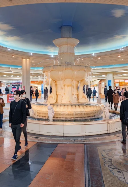 masterpiece, best quality, very aesthetic, absurdres,
1girl, solo, glasses, black hair, long hair, black hoodie, black bag, pants, smile, looking at another, walking, solo focus,
izuminohiroba, real world location, scenery, sky, multiple boys, 6+boys, cloud, vanishing point, multiple girls, fountain, ceiling, tile floor
<lora:izuminohiroba_SDXL_V1:1>