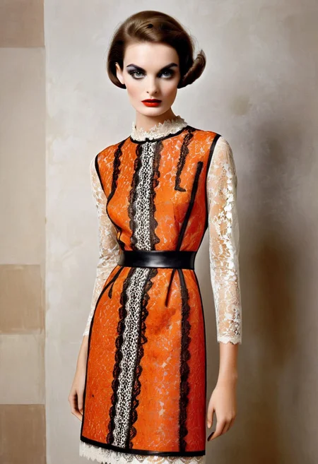 A breathtaking fashion full-body photograph by Irving Penn, Richard Avedon, capturing a 1960s Vogue woman's magazine Mod fashion shoot featuring a stunning high-end European model with short hair and (((detailed skin))), wearing sexy revealing lace liengere, smoky makeup. The scene is set against a vibrant, (((Kodak Porta 600-inspired backdrop))), (((with details that mirror the work of Pop Art artist Roy Lichtenstein))). A luxurious hand-painted realistic 1960s color block couture,by Louis Féraud, Ungaro, Pierre Cardin, Courrèges, Emilio Pucci, Oscar de la Renta, Balenciaga, Peggie Moffitt, Federico Forque, Yves Saint-Laurent, Givenchy