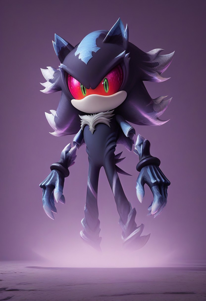 score_9, score_8_up, score_7_up, (best quality), ultra-detailed, high resolution, 8k, Mephiles The Dark, dark blue skin, light blue quills, light blue chest fur, reddish-pink sclera, lime green pupils, claws, dark blue-gray claws, purple mist, battle stance, hands out, high quality, 3D, masterpiece, BREAK outside, Rich, Detailed background, ambient light