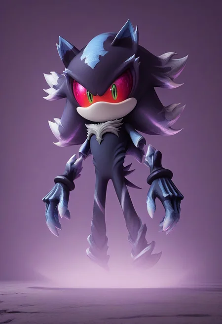 score_9, score_8_up, score_7_up, (best quality), ultra-detailed, high resolution, 8k, Mephiles The Dark, dark blue skin, light blue quills, light blue chest fur, reddish-pink sclera, lime green pupils, claws, dark blue-gray claws, purple mist, battle stance, hands out, high quality, 3D, masterpiece, BREAK outside, Rich, Detailed background, ambient light