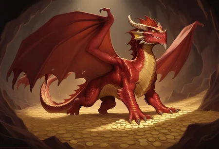 (score_9, score_8_up, score_7_up, score_6_up),(EasyNegativeV2:1.3),
PonyXLV6_Scores, detailed,source_furry, rating_safe,
Feral, male reddrg, dnd_dragon, male dragon, yellow underbelly, yellow eyes, gold horns, red scales, tail, extremely detailed, dark cave, high quality, red lighting, dark cave, shadows, dragon male, huge, (red scales:1.4), hoard of gold coins and treasure, sharp teeth, fangs, claws, feral dragon, wings,
