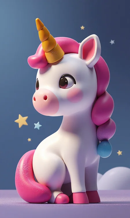 Fantasy creature, colorful unicorn, twinkling stars background, soft light and shadow effects, fantasy atmosphere, detailed fur texture