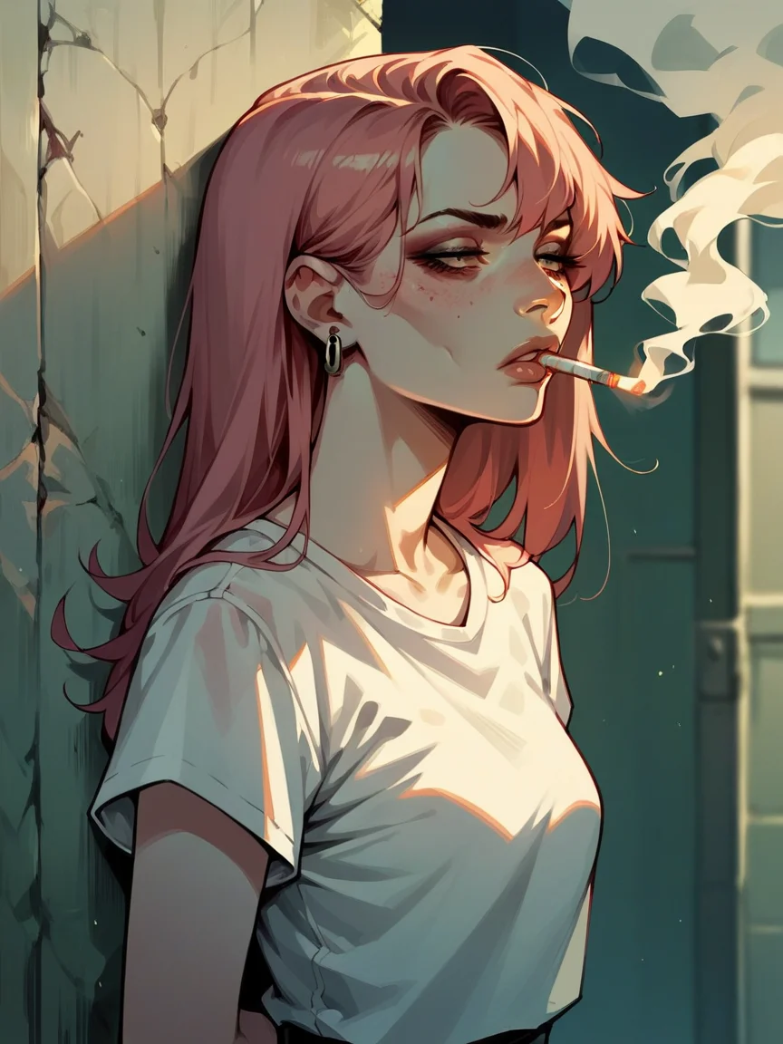 score_9, score_8_up, score_7_up, score_6_up, score_5_up, <lora:sm0k3XLP:0.8> sm0k3,cigarette, 1girl, smoking, arms behind back,