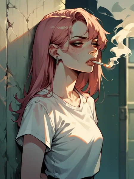 score_9, score_8_up, score_7_up, score_6_up, score_5_up, <lora:sm0k3XLP:0.8> sm0k3,cigarette, 1girl, smoking, arms behind back,