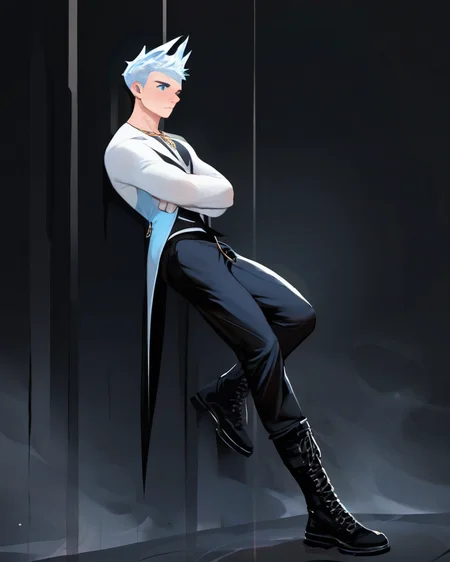 masterpiece, best quality, amazing quality, very aesthetic, absurdres, newest, 1boy, male focus, 21 years old, full body, head to toe, dynamic pose, blue eyes, eyeshd, tailcoat, long pants, knee high lace up boots, necklace, highly detailed eyes, from the side, confident, serious, abstract background, dark, light, fog, masterpiece, best quality, amazing quality, very aesthetic, absurdres, newest, volumetric lighting,
freckles, muscular, no-lineart style, big eye background,
breeze style
<lora:Bree_Style_Hv2:1>