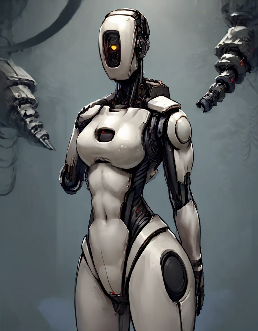 score_9, score_8_up, score_7_up, score_6_up, score_5_up, score_4_up, source_anime, , Glados, standing, mechanical parts, humandoid robot, portrait